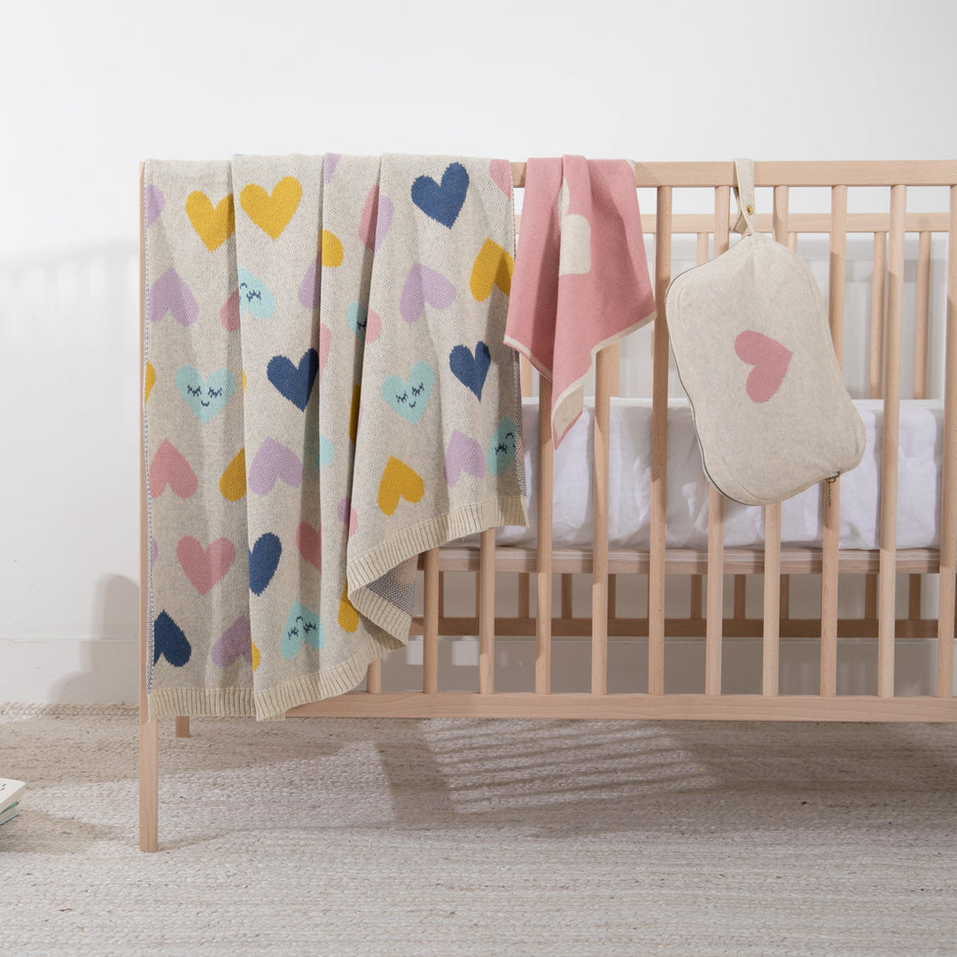 SMILEY HEARTS PINK/YELLOW BLANKET SET