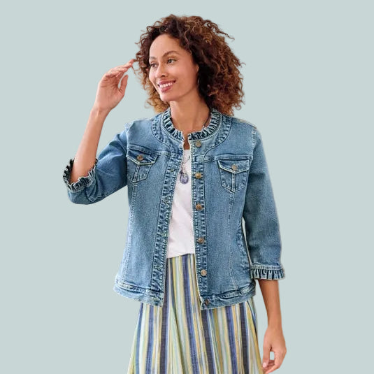 STEVIE DENIM RUFFLE TRIM JEAN JACKET