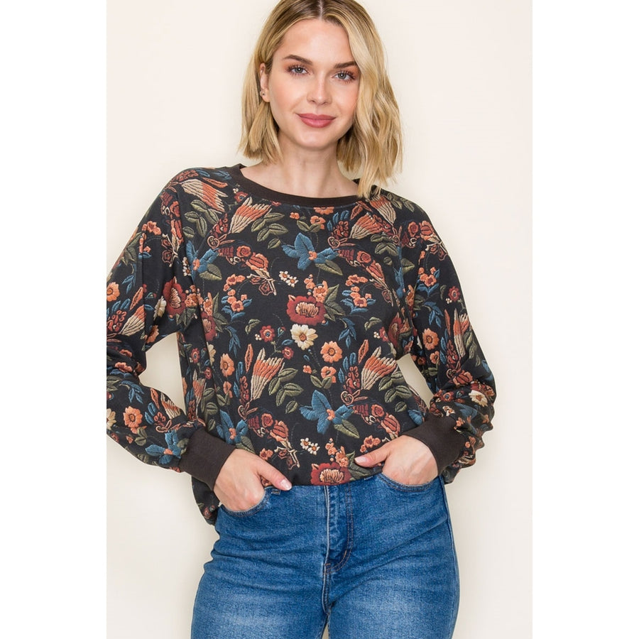 WOODLAND FLORAL PRINT CREW SWEATSHIRT
