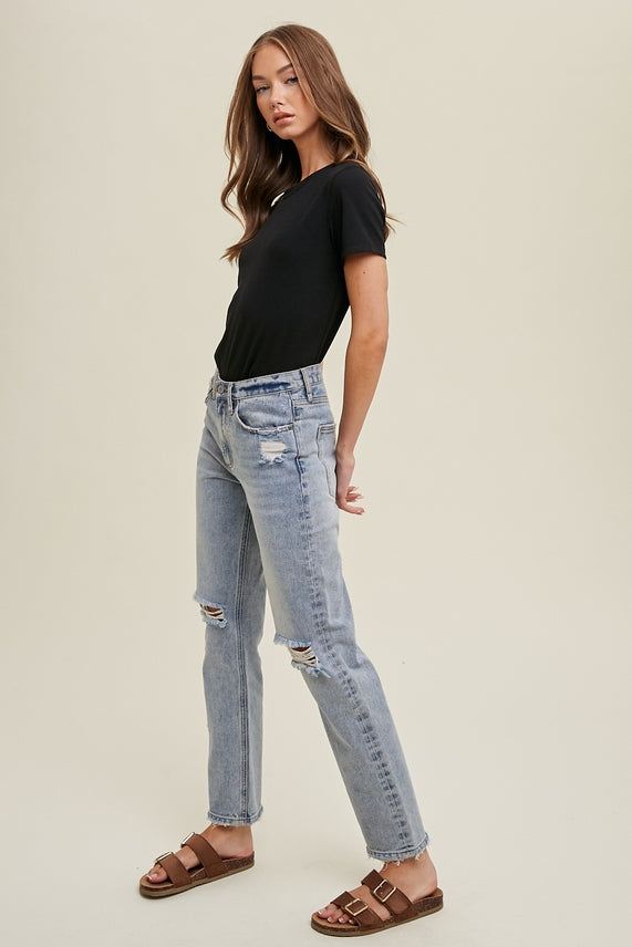 BLACK RIB KNIT SHORT SLEEVE TOP
