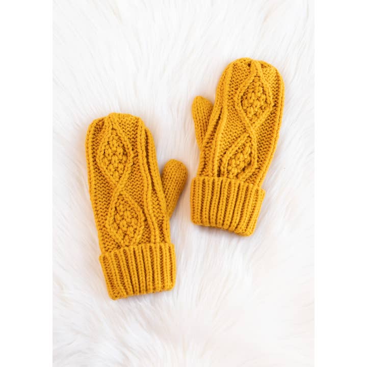 MUSTARD CABLE FLEECE LINED MITTENS

