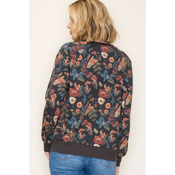 WOODLAND FLORAL PRINT CREW SWEATSHIRT
