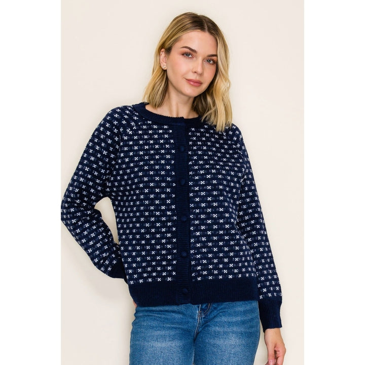 NAVY SWEET SNOWFLAKE BUTTON UP CARDIGAN