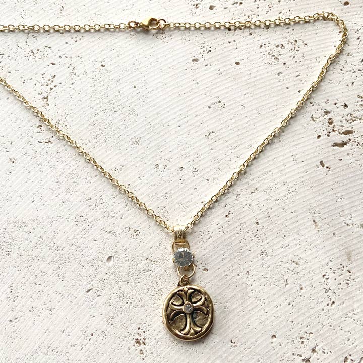 GOLD CROSS WITH CLEAR SWAROVSKI CRYSTAL NECKLACE