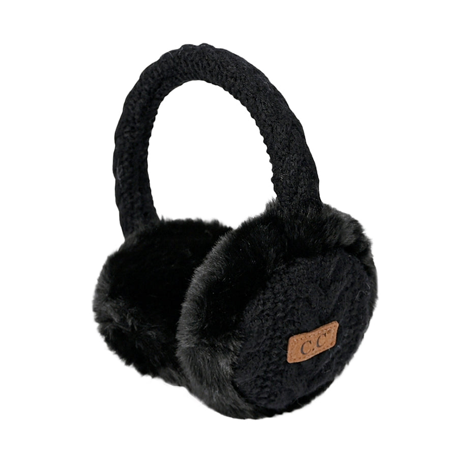 BLACK CABLE KNIT EARMUFFS