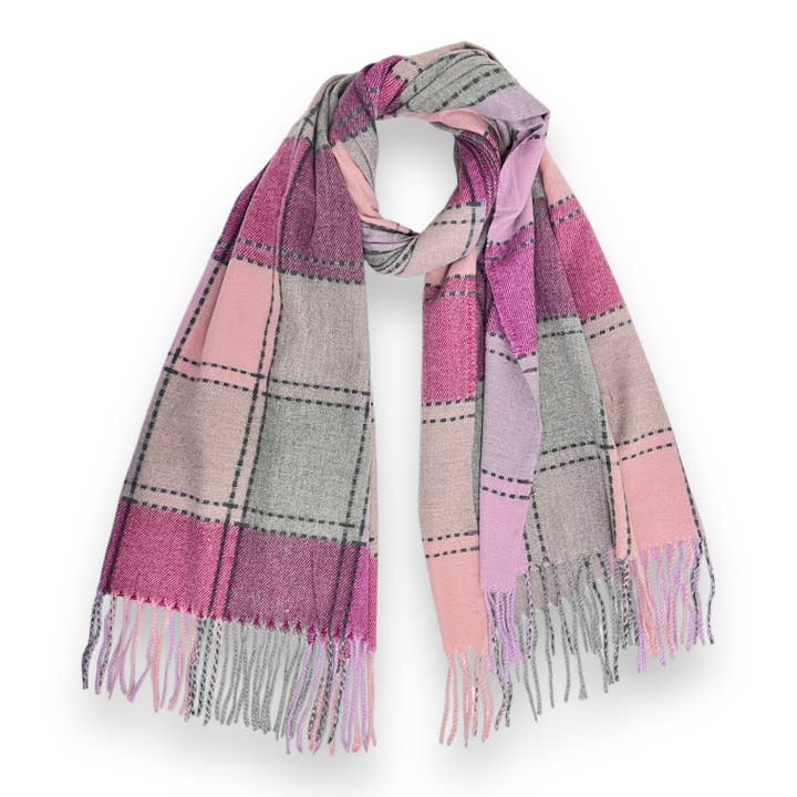 GREY & BLUSH BOX CHECK SCARF