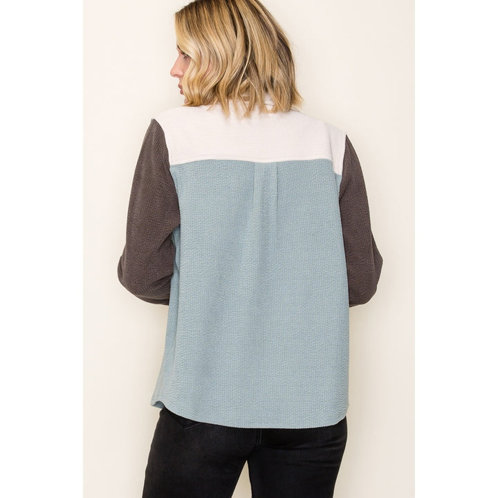 AQUA & MOCHA COLORBLOCK TEXTURED SHACKET
