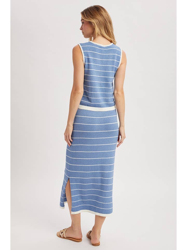 SKY BLUE STRIPE KNIT TANK & SKIRT SET
