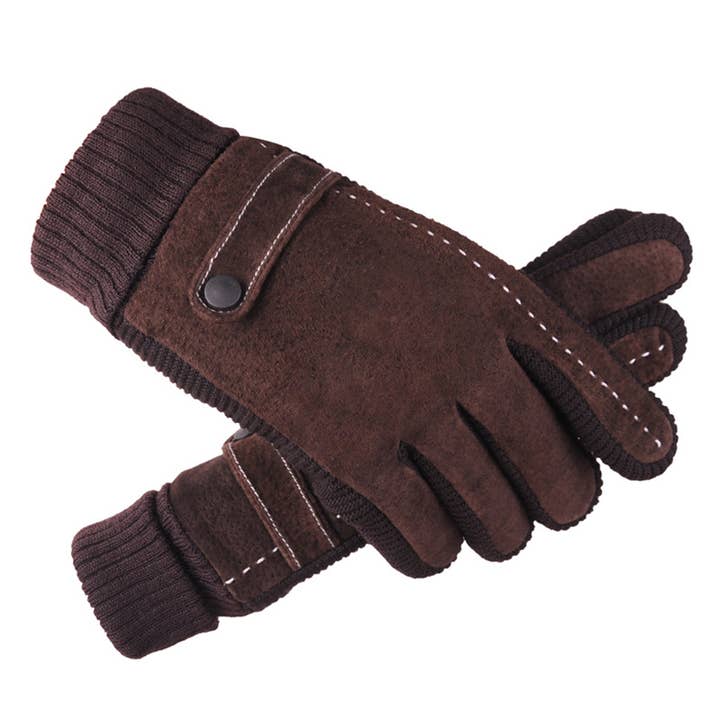 DARK CHOCOLATE SUEDE KNIT GLOVES
