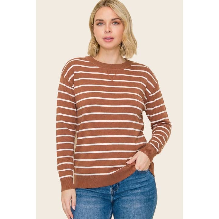 RUST EVERYDAY STRIPE CREW SWEATER