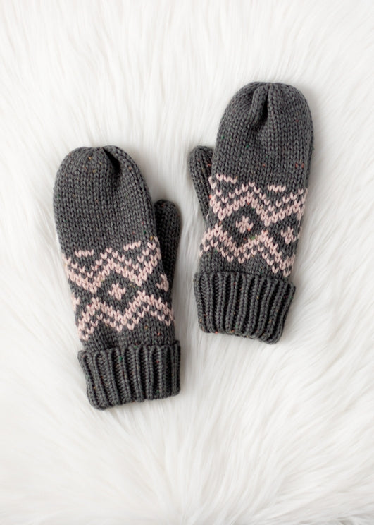 GREY SPECKLED PATTERN MITTENS
