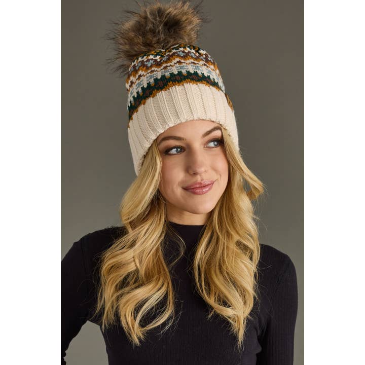 CREAM MULTI POM BEANIE HAT
