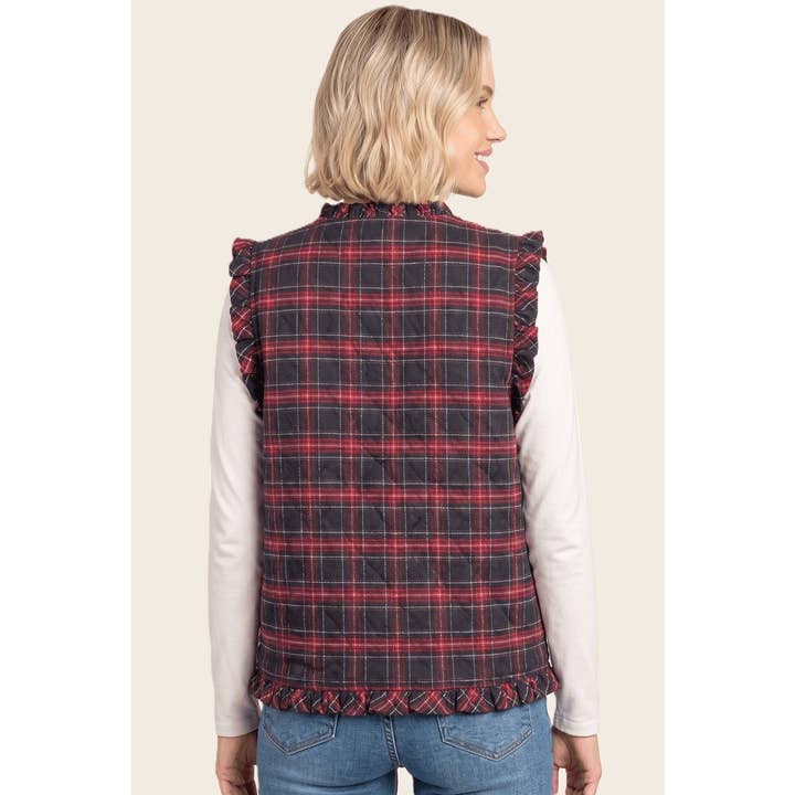 NAVY RUFFLE UP PLAID VEST