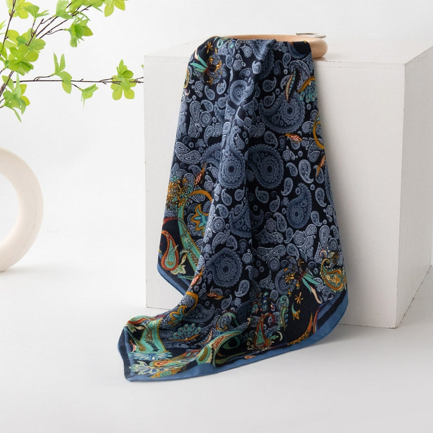 NAVY PAISLEY SMALL SQUARE SCARF

