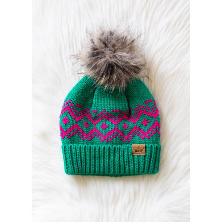 GREEN & HOT PINK POM HAT
