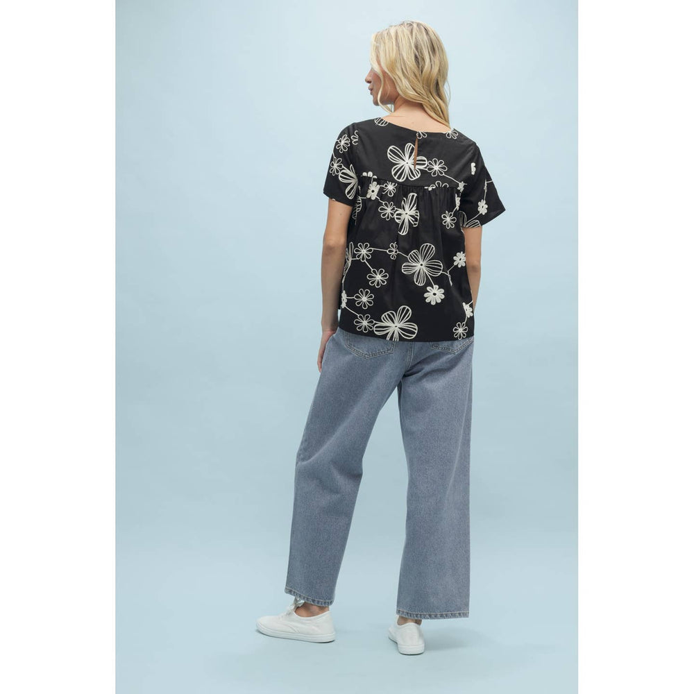 BLACK SUMMER DAYS GONE EMBROIDERED TOP
