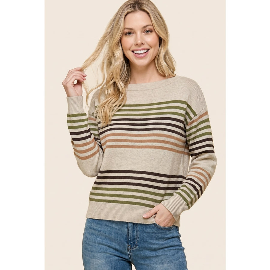 TAUPE OLIVE MULTI STRIPE SWEATER
