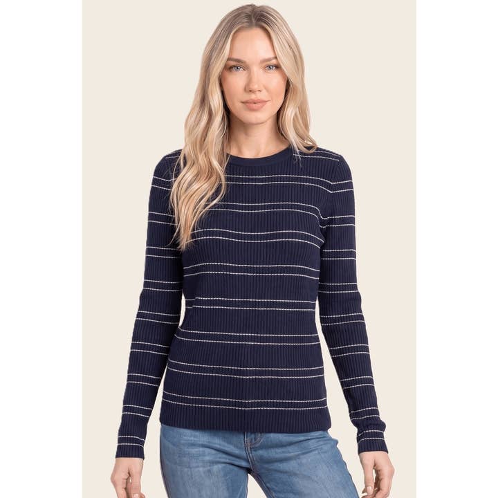 NAVY STRIPE RIBBED SWEATER