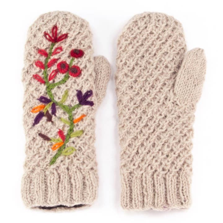 Naomi  Light Natural Wool Knit Mittens