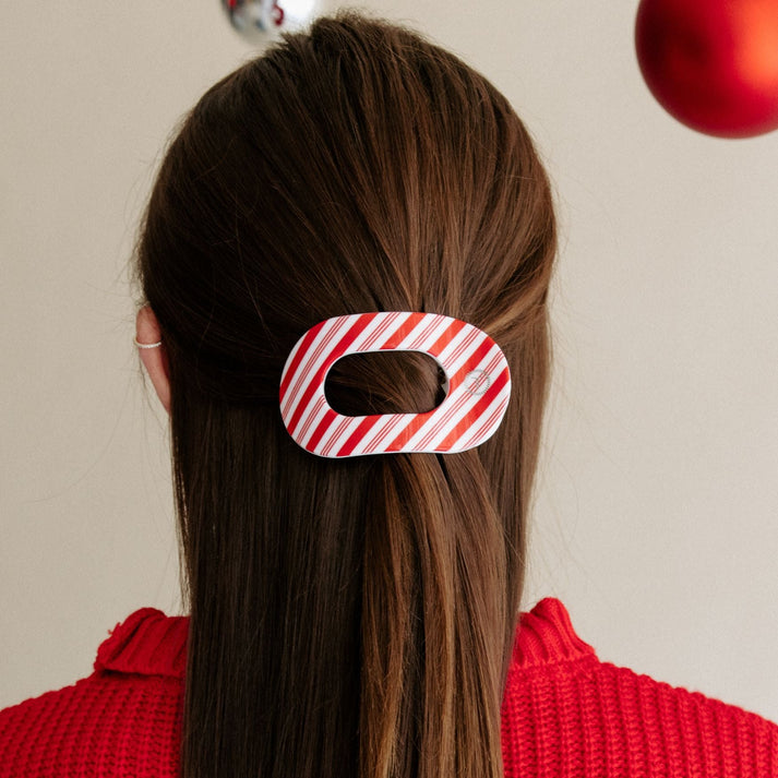 CANDY CANE CRUSH SMALL FLAT ROUND HAIR CLIP