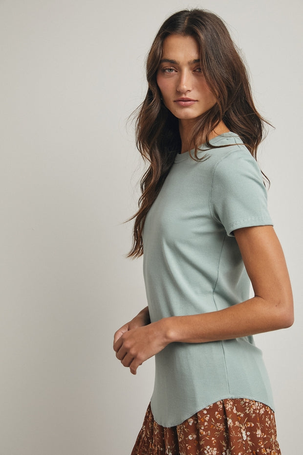 SAGE RIB KNIT SHORT SLEEVE TOP
