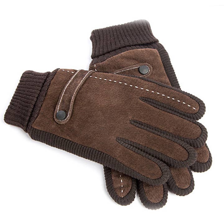 DARK CHOCOLATE SUEDE KNIT GLOVES
