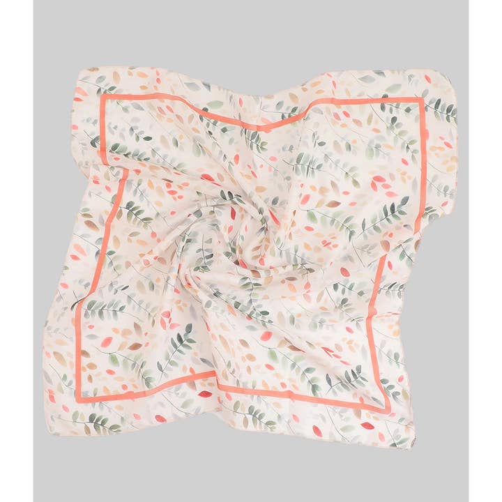WHITE MULTI LEAVES SMALL SQUARE SCARF