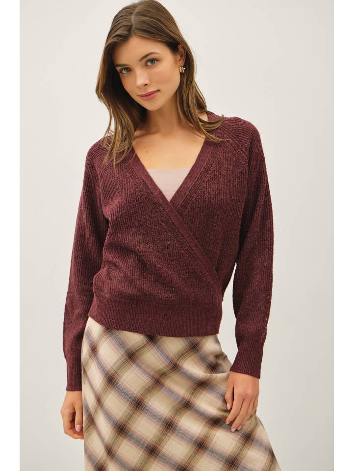 WINE SOFT RIB WRAP SWEATER
