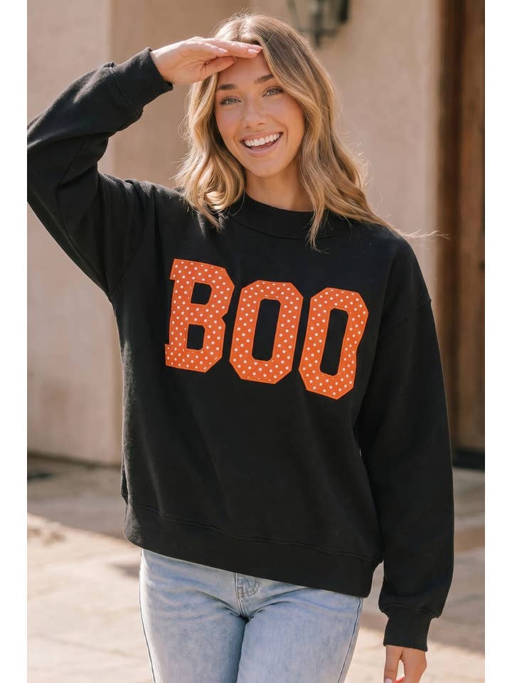 BOO POLKADOT GRAPHIC CREW SWEATSHIRT