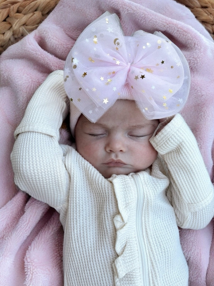 PETAL PINK STAR TULLE BOW INFANT HAT