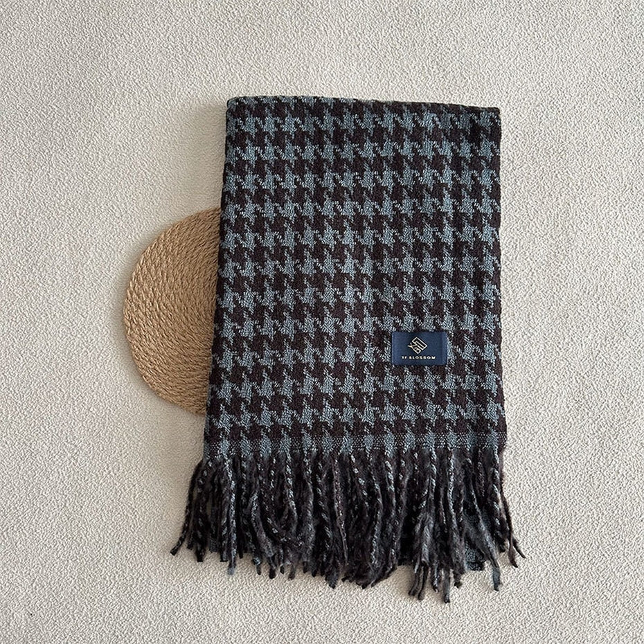 BLUE & CHARCOAL HOUNDSTOOTH CHECK SCARF