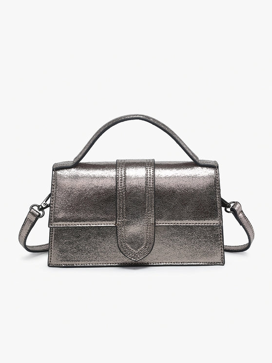 GUNMETAL CAPRI SATCHEL WITH CROSSBODY STRAP