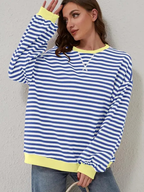 CACEY BLUE STRIPE RELAXED FIT CREW