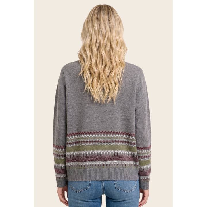 CHARCOAL NORDIC JACQUARD KNIT CARDIGAN