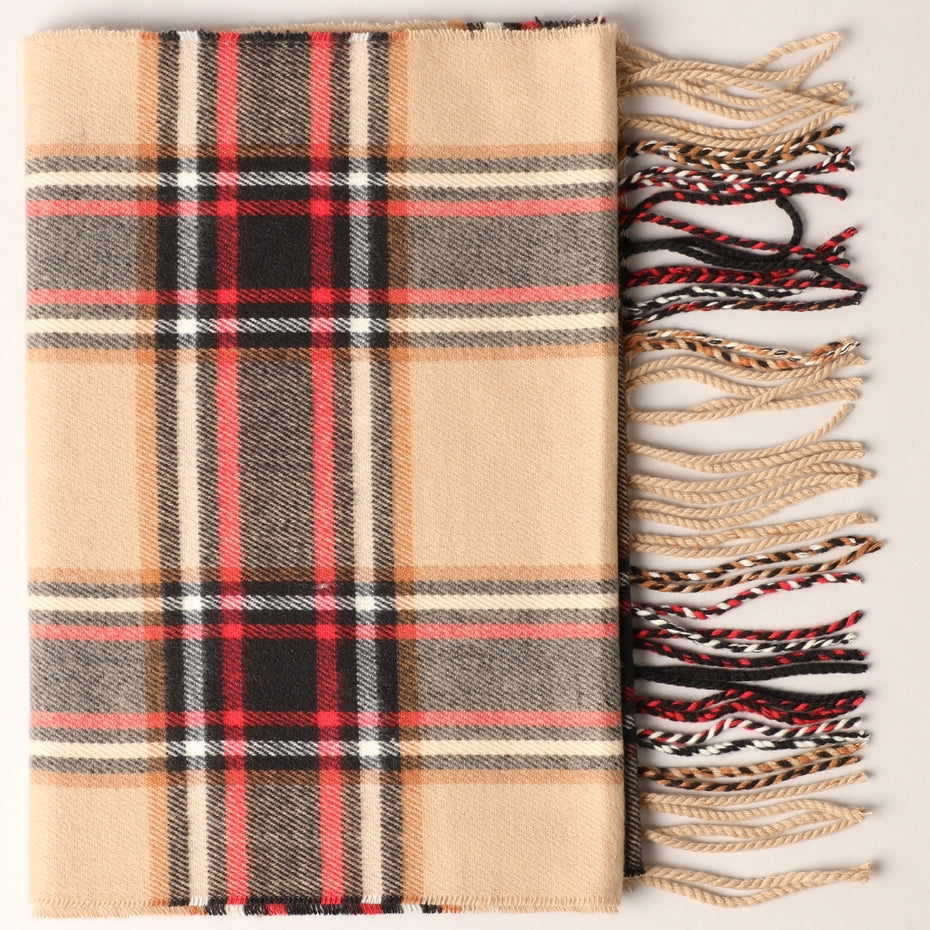 KHAKI PLAID COZY SCARF