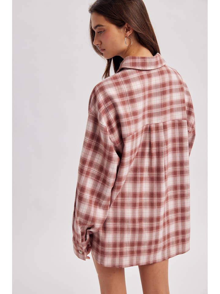 LEE PINK MOCHA PLAID RELAXED FIT SHIRT