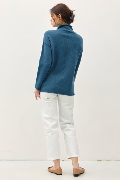 TEAL BLUE FUNNEL NECK SWEATER