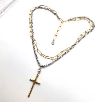 MIXED METAL CROSS LAYERED NECKLACE
