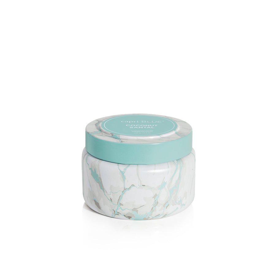 COCONUT SANTAL 8.5 oz MODERN MARBLE TRAVEL TIN CANDLE
