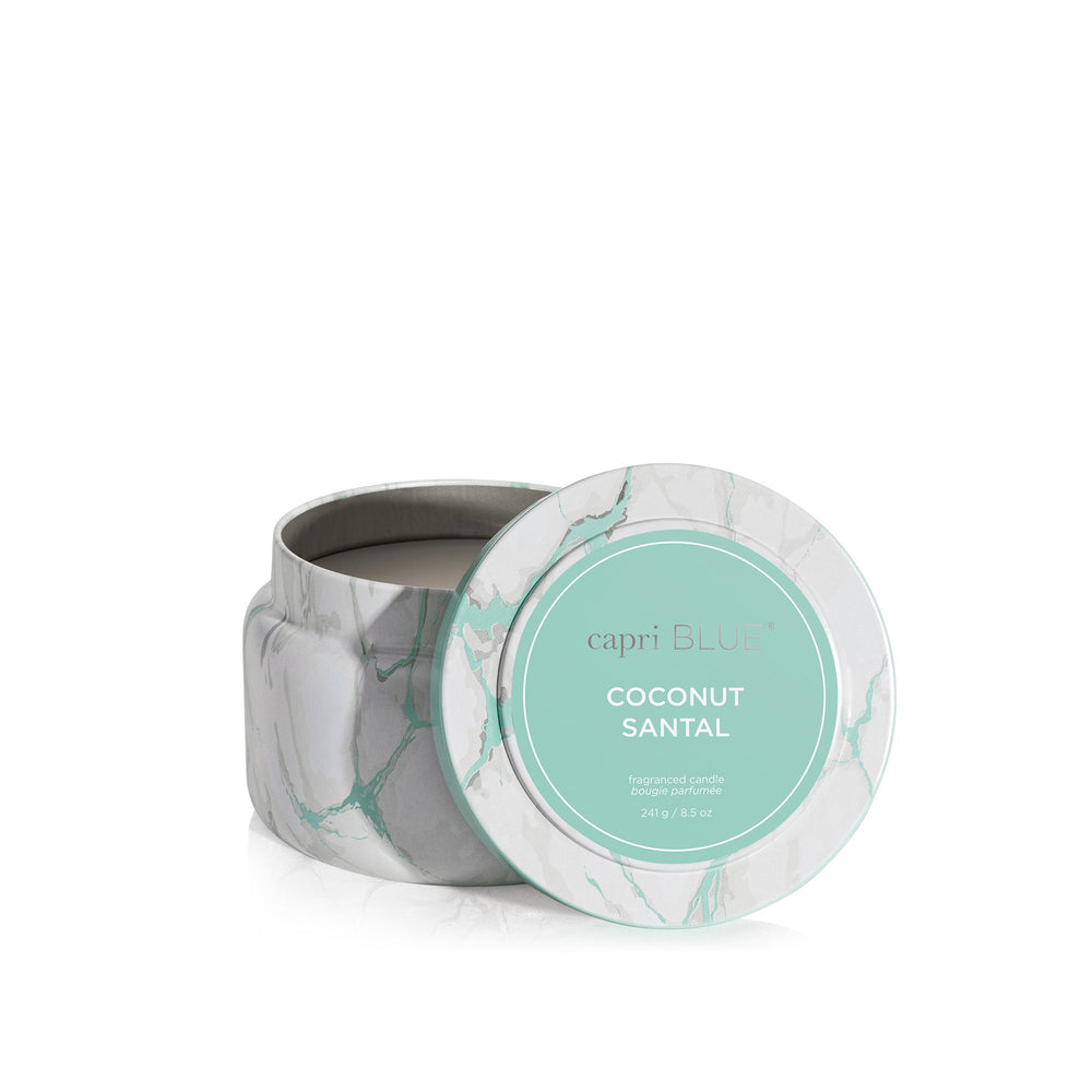 COCONUT SANTAL 8.5 oz MODERN MARBLE TRAVEL TIN CANDLE
