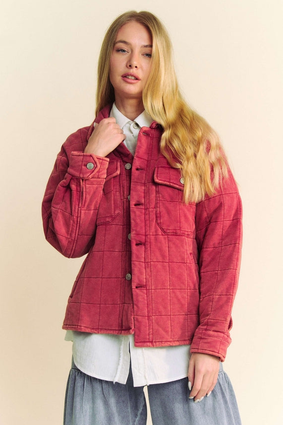 BRICK MINERAL WASH QUILTED KNIT SHACKET
