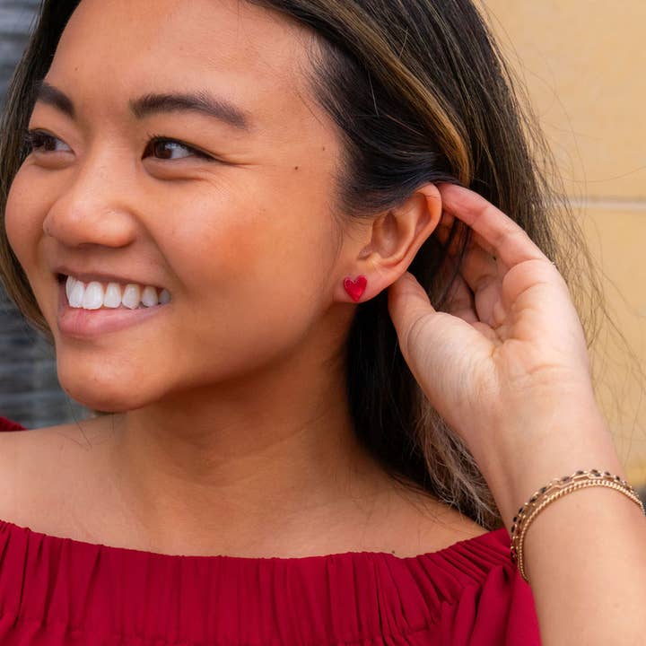 RED HEART POST EARRINGS