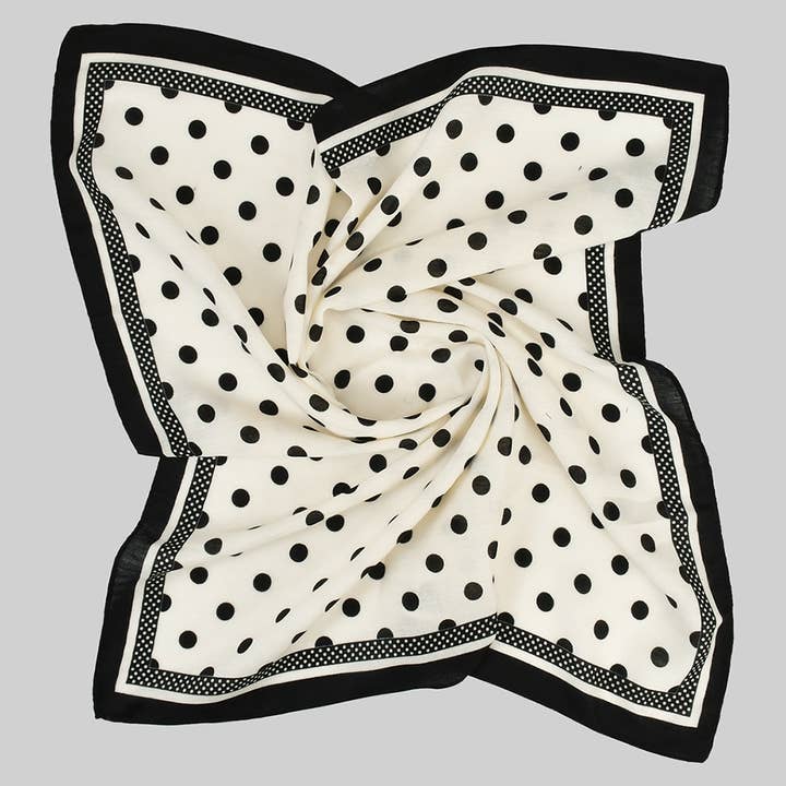 WHITE POLKA DOT SMALL SQUARE SCARF
