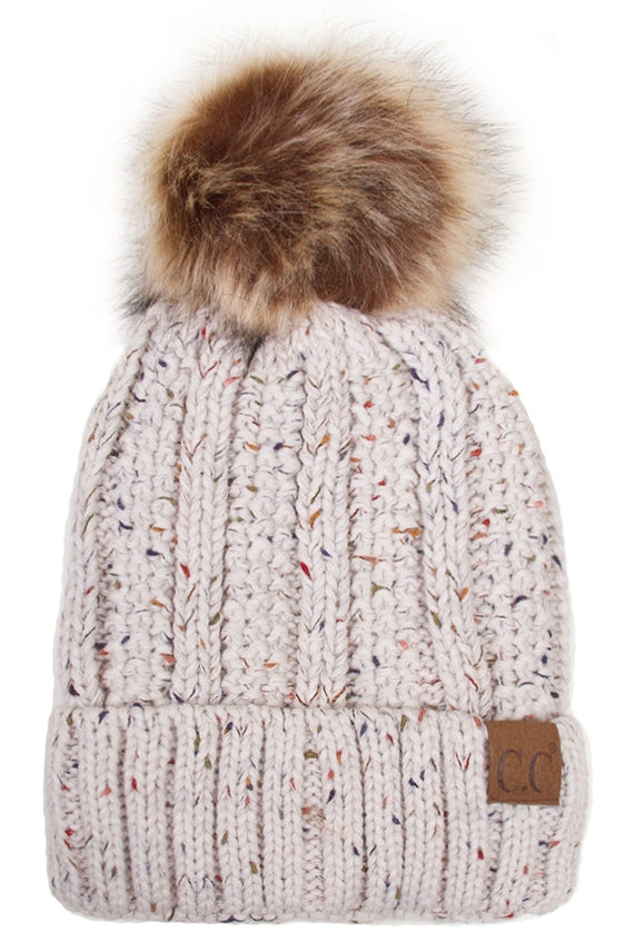 OATMEAL CONFETTI CABLE KNIT POM HAT