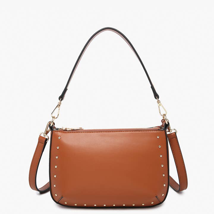 BROWN CARMEN STUDDED SHOULDER BAG