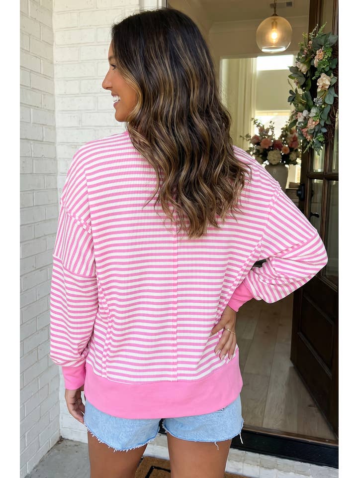 PINK STRIPE SIDE SLIT CREW