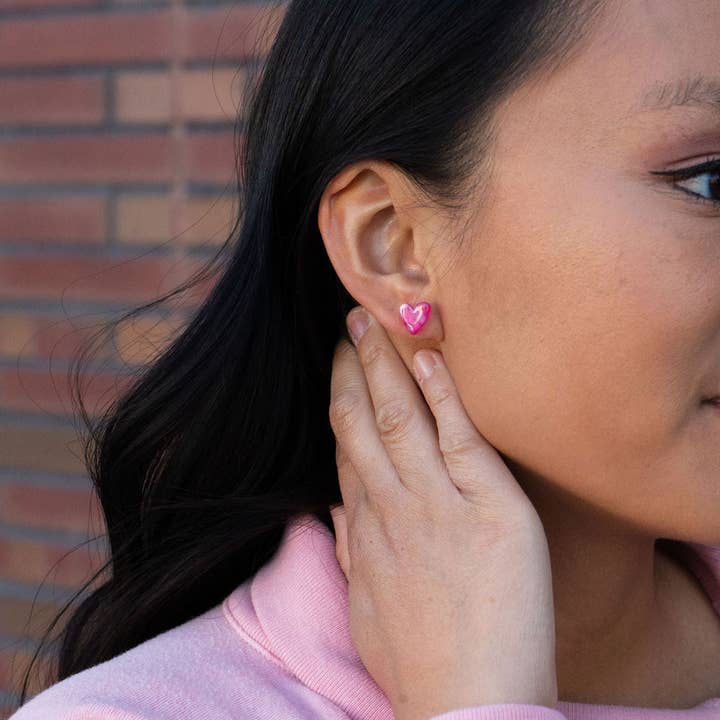 HOT PINK HEART POST EARRINGS