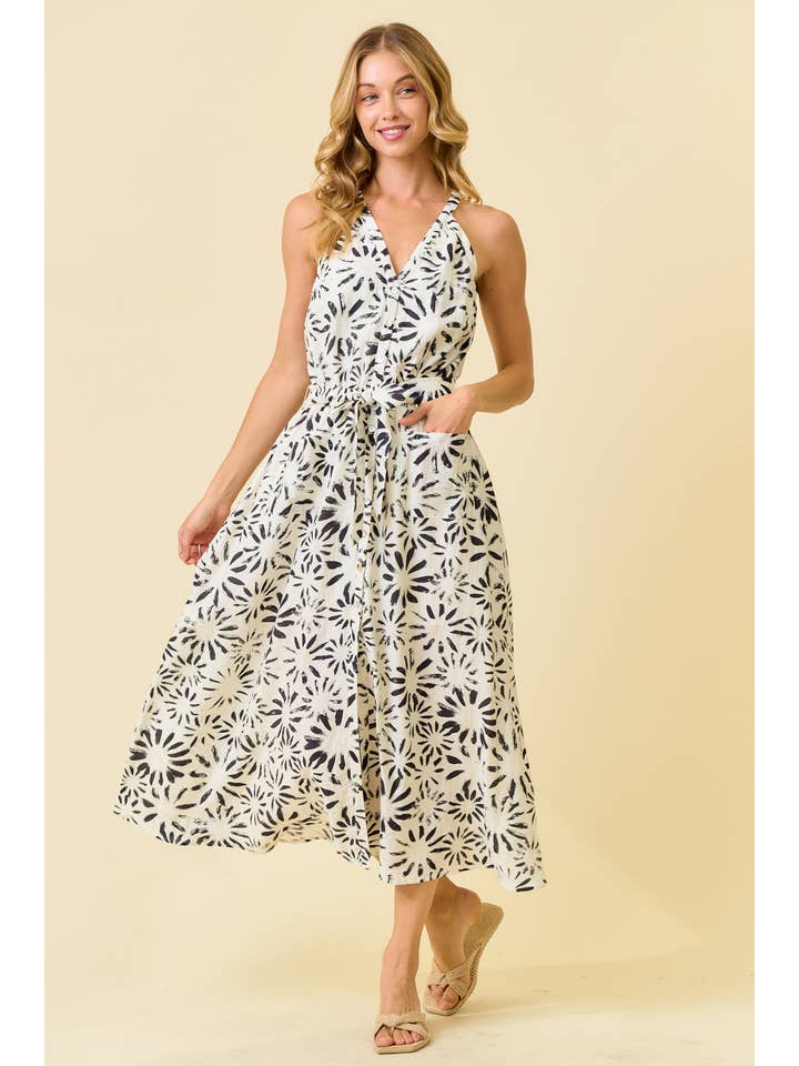 EMMIE FLORAL MIDI HALTER DRESS