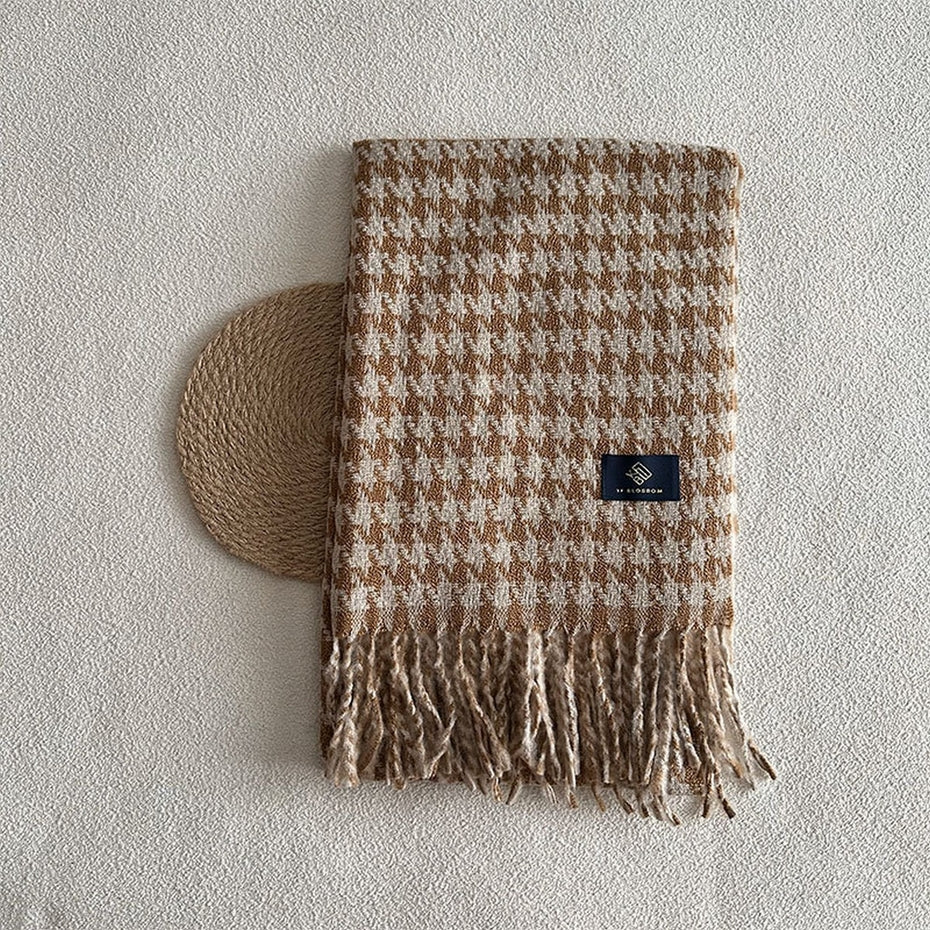 CAMEL & NATURAL HOUNDSTOOTH SCARF