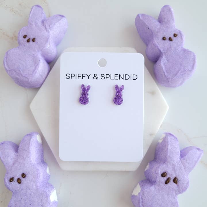 LILAC GLITTER BUNNY POST EARRINGS